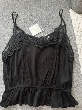 NEW Revamped Black Camisole with crochet lace trim Sz: M